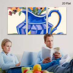 2D flat 1pc vibrant floral pitcher still life farmhouse wall art dining room decor gallery wrapped canvas print modern botanical accent
