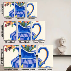 2D flat 1pc vibrant floral pitcher still life farmhouse wall art dining room decor gallery wrapped canvas print modern botanical accent