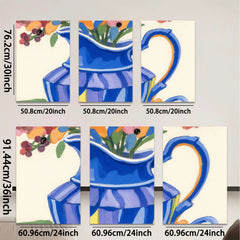 2D flat 1pc vibrant floral pitcher still life farmhouse wall art dining room decor gallery wrapped canvas print modern botanical accent