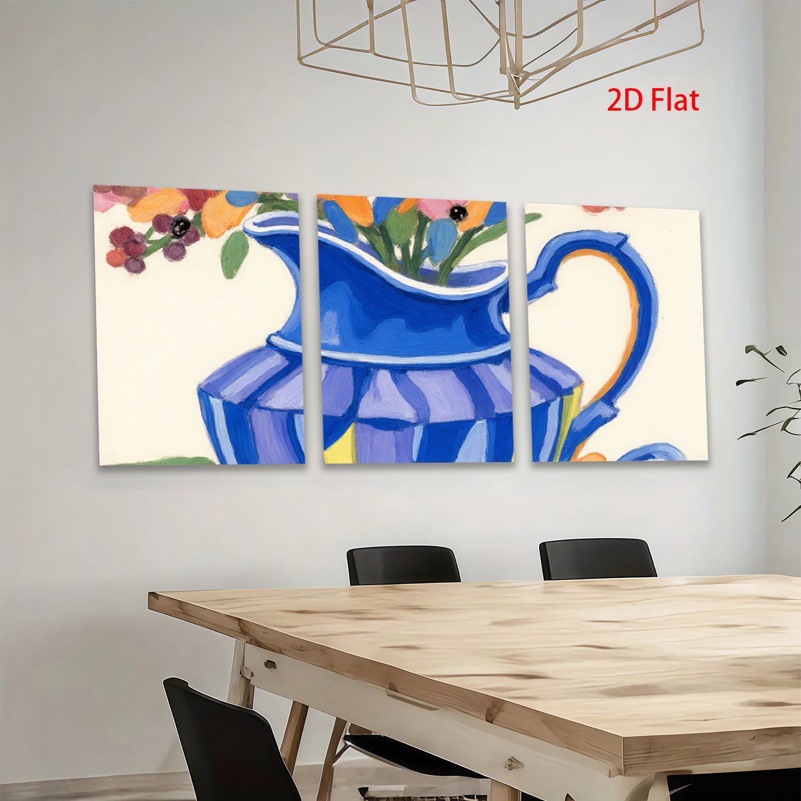2D flat 1pc vibrant floral pitcher still life farmhouse wall art dining room decor gallery wrapped canvas print modern botanical accent