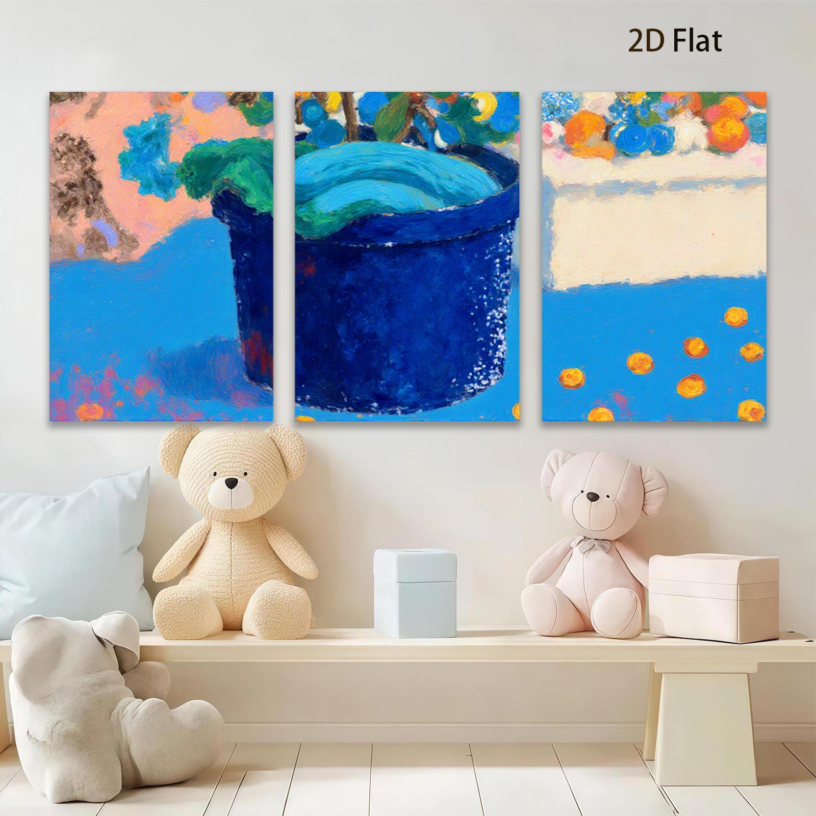 2D flat 1pc vibrant floral still life painting botanical wall decor farmhouse kitchen dining room living room gallery wrapped canvas print modern art