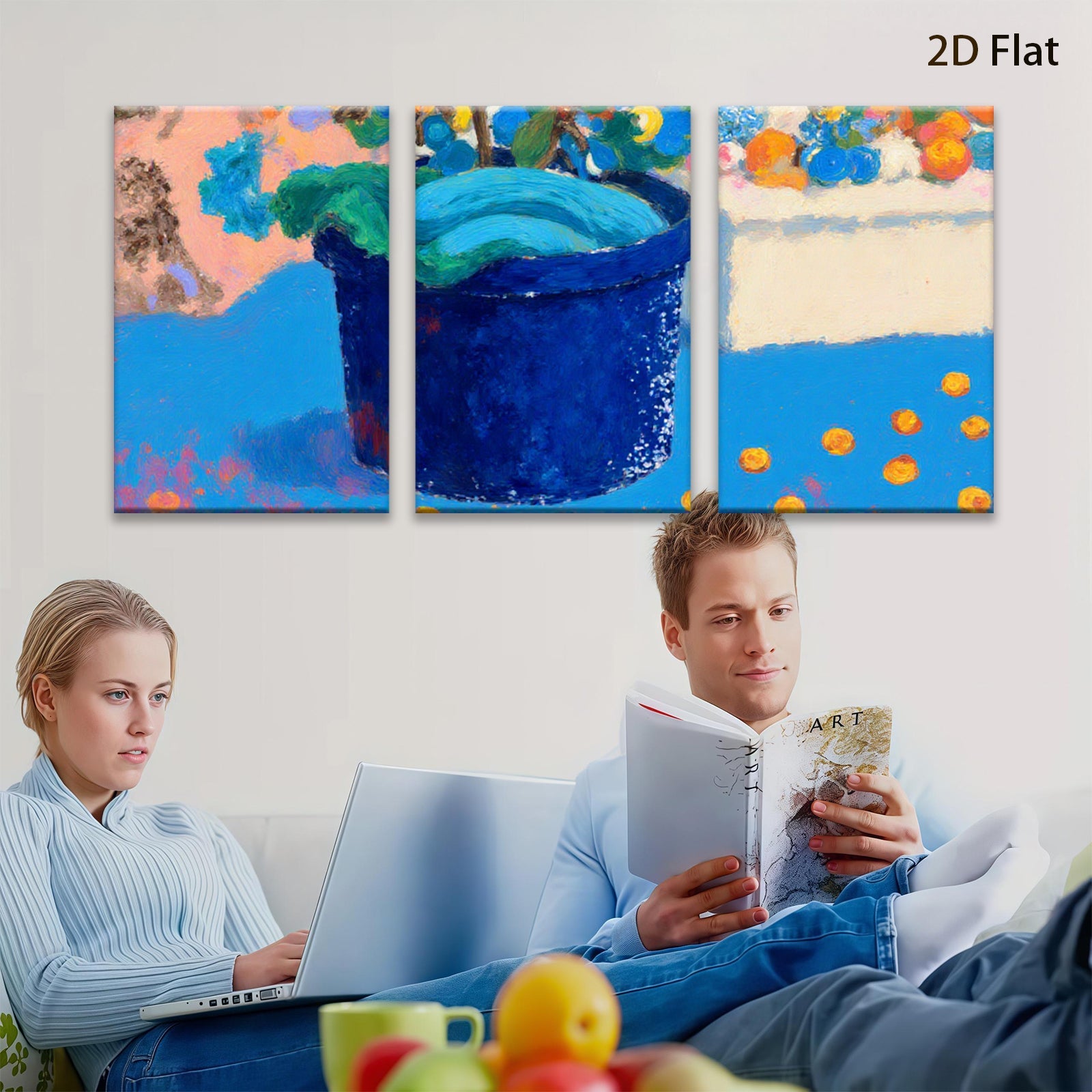 2D flat 1pc vibrant floral still life painting botanical wall decor farmhouse kitchen dining room living room gallery wrapped canvas print modern art