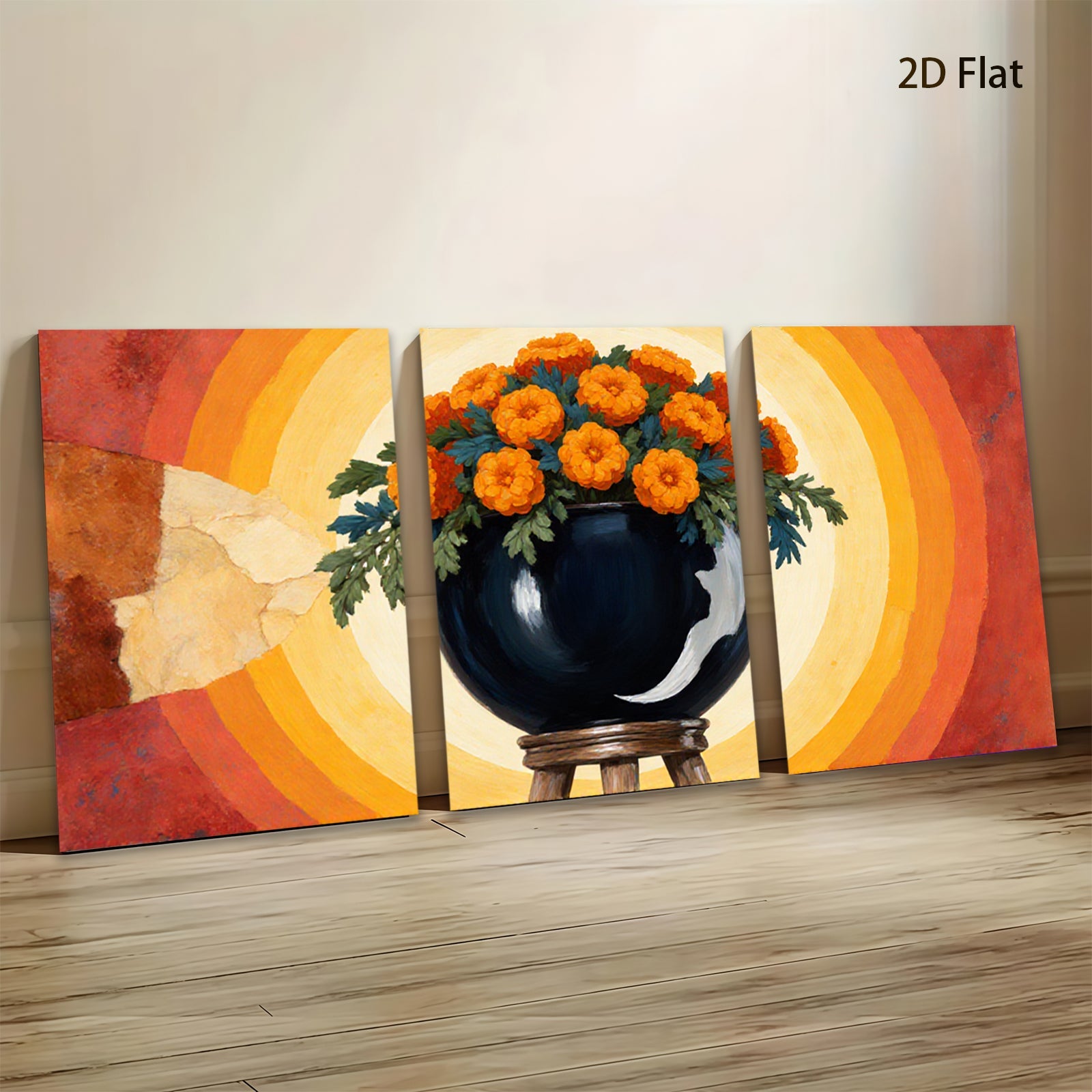 2D flat 1pc vibrant floral still life painting farmhouse wall decor living room bedroom kitchen dining room gallery wrapped canvas modern art