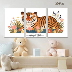 2D flat 1pc vibrant floral tiger artwork modern farmhouse wall decor living room bedroom gallery wrapped canvas print cozy home accents