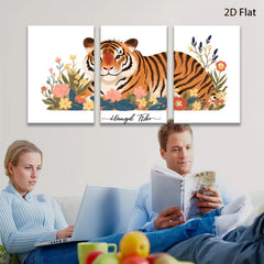 2D flat 1pc vibrant floral tiger artwork modern farmhouse wall decor living room bedroom gallery wrapped canvas print cozy home accents