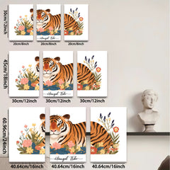 2D flat 1pc vibrant floral tiger artwork modern farmhouse wall decor living room bedroom gallery wrapped canvas print cozy home accents
