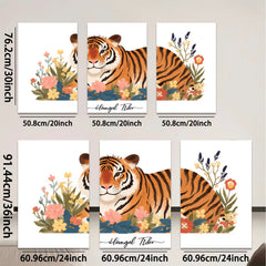 2D flat 1pc vibrant floral tiger artwork modern farmhouse wall decor living room bedroom gallery wrapped canvas print cozy home accents