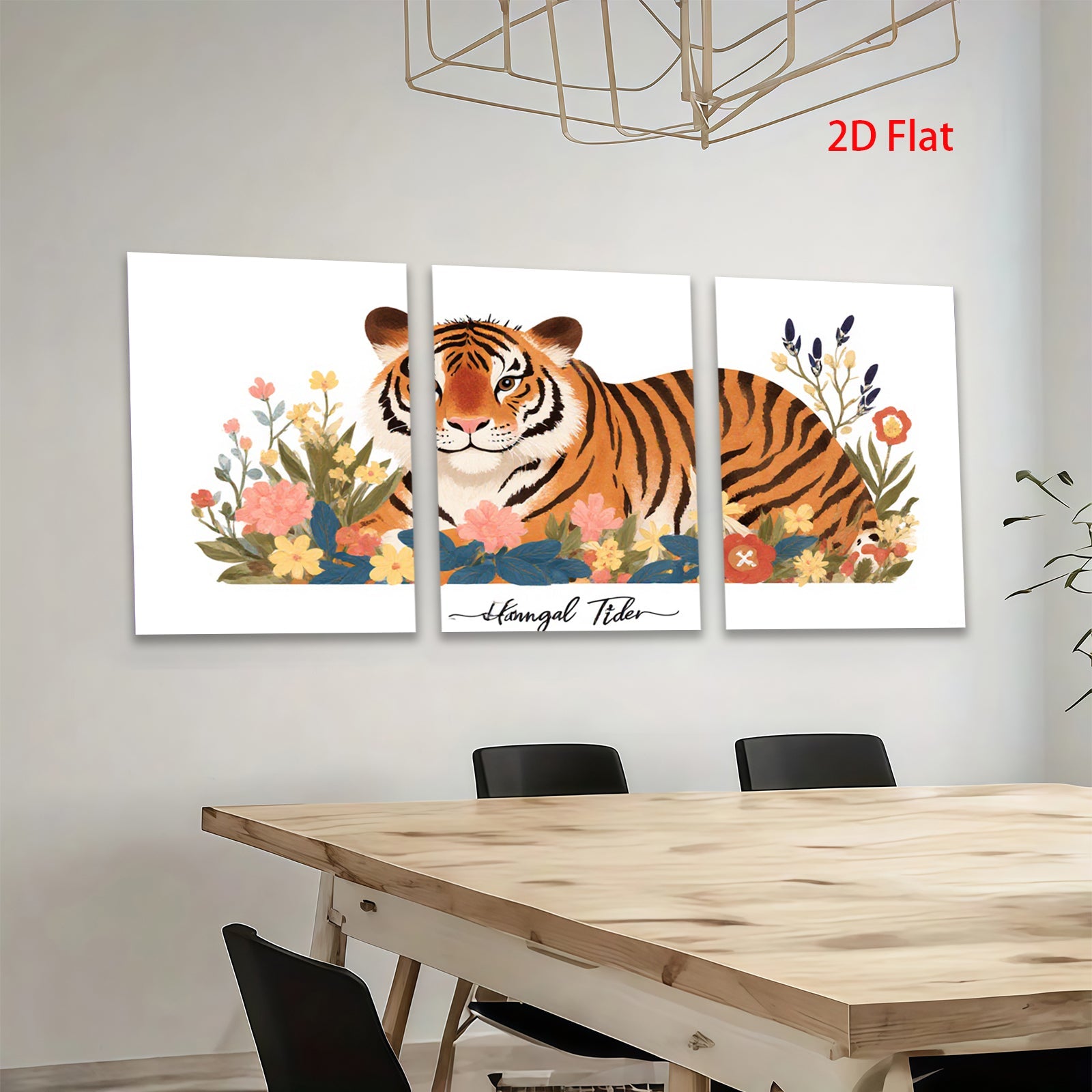 2D flat 1pc vibrant floral tiger artwork modern farmhouse wall decor living room bedroom gallery wrapped canvas print cozy home accents