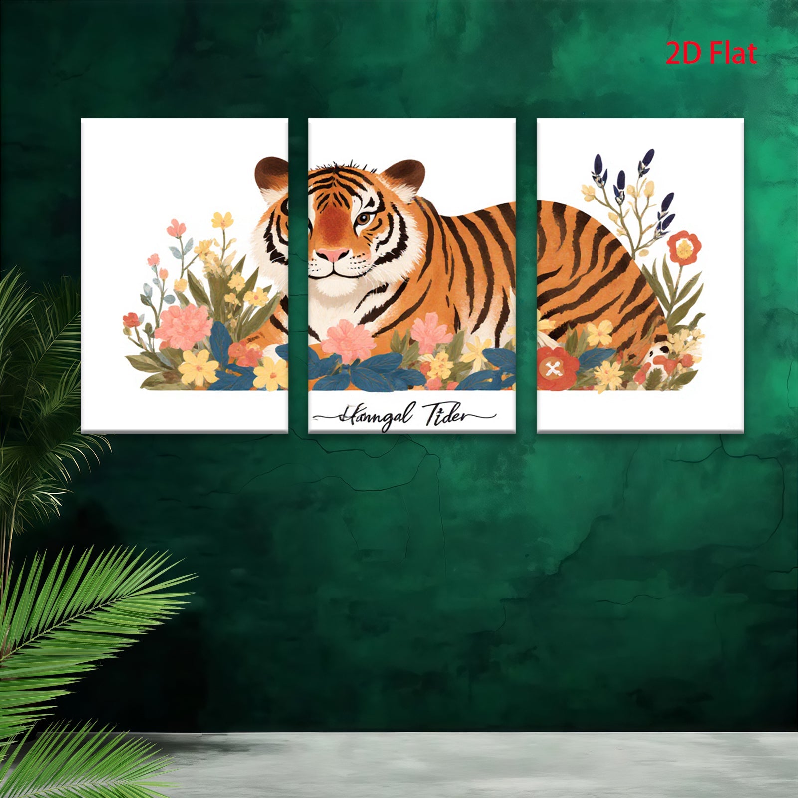 2D flat 1pc vibrant floral tiger artwork modern farmhouse wall decor living room bedroom gallery wrapped canvas print cozy home accents