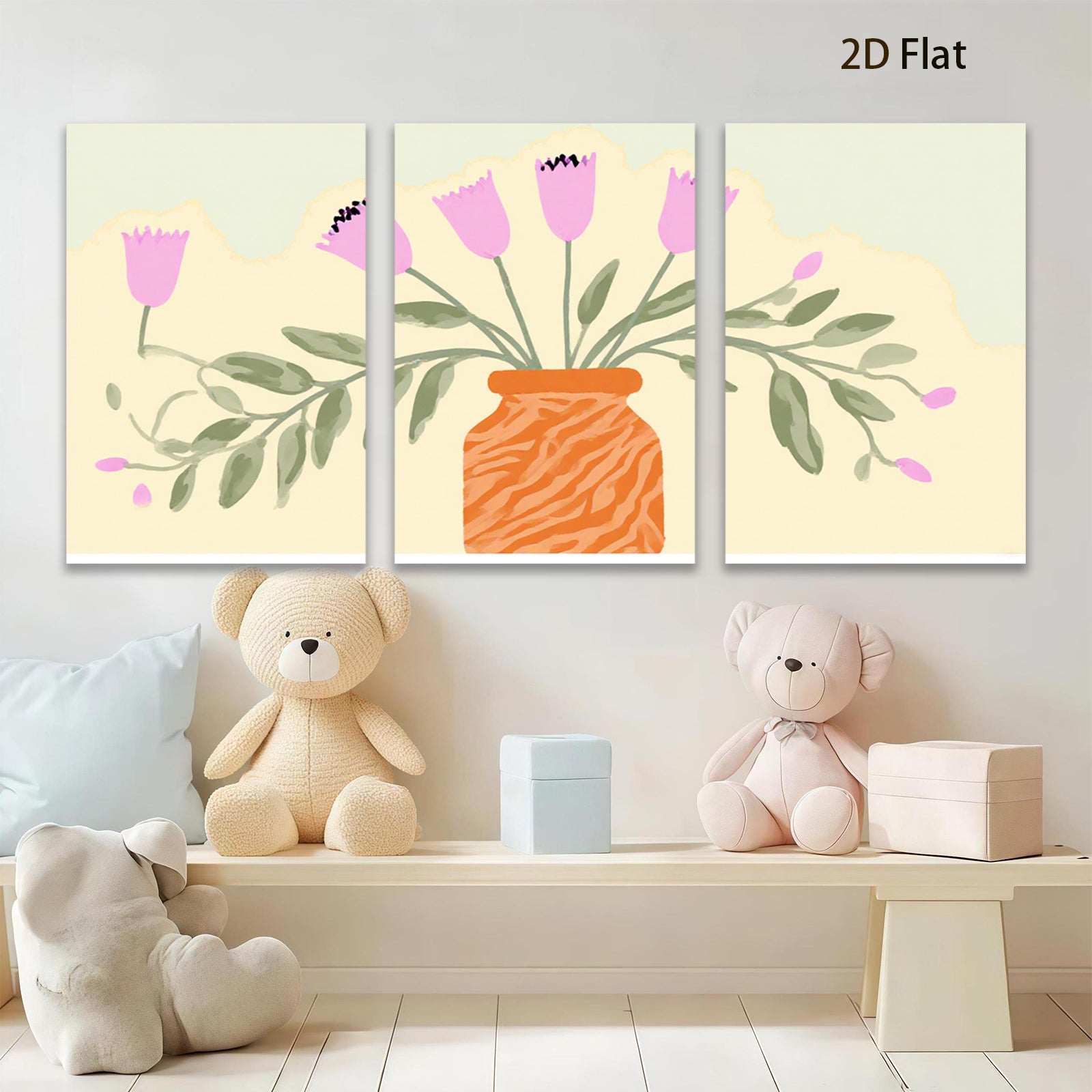 2D flat 1pc vibrant floral vase botanical wall art living room bedroom home decor farmhouse style gallery wrapped canvas prints modern minimalist