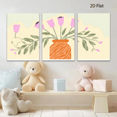 2D flat 1pc vibrant floral vase botanical wall art living room bedroom home decor farmhouse style gallery wrapped canvas prints modern minimalist