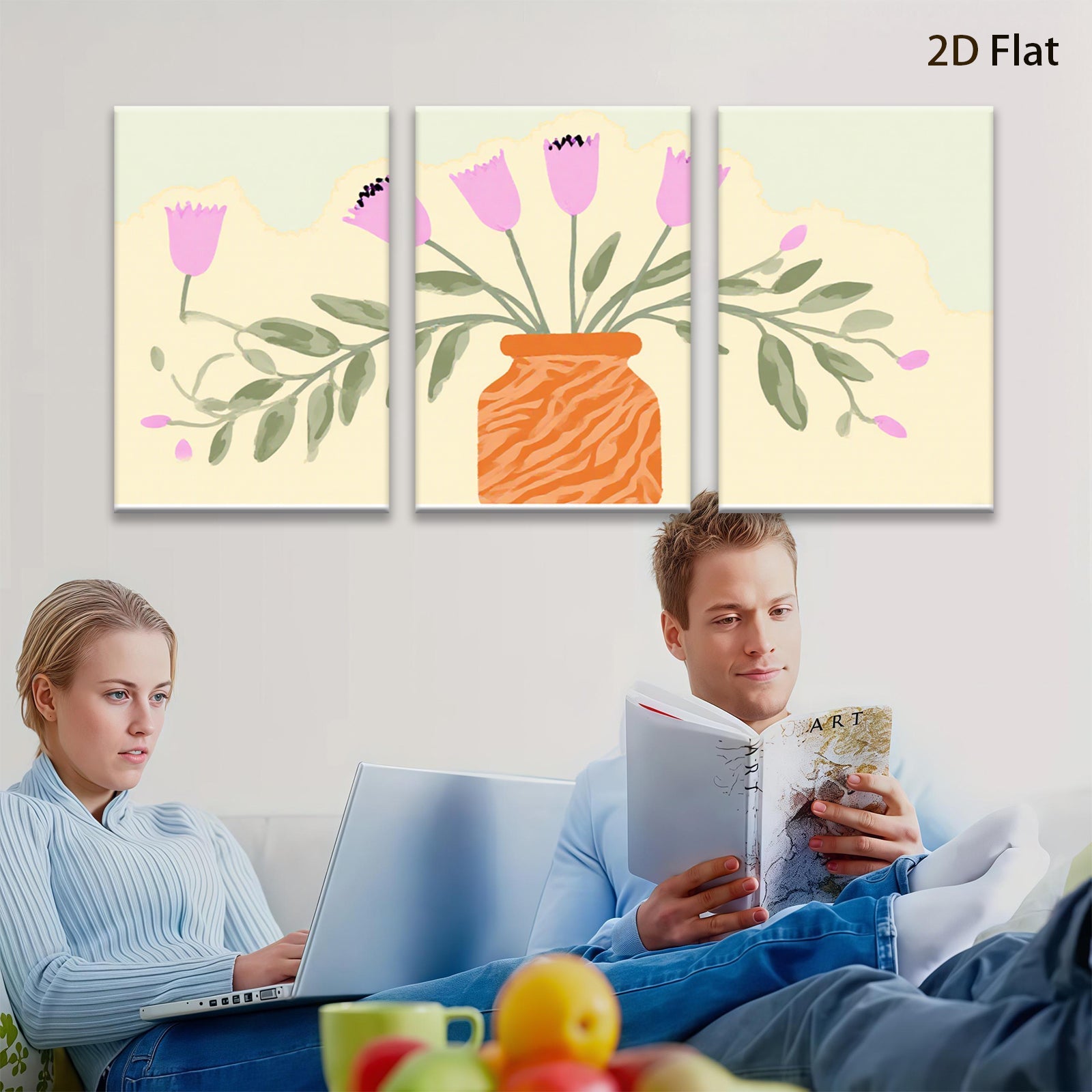 2D flat 1pc vibrant floral vase botanical wall art living room bedroom home decor farmhouse style gallery wrapped canvas prints modern minimalist
