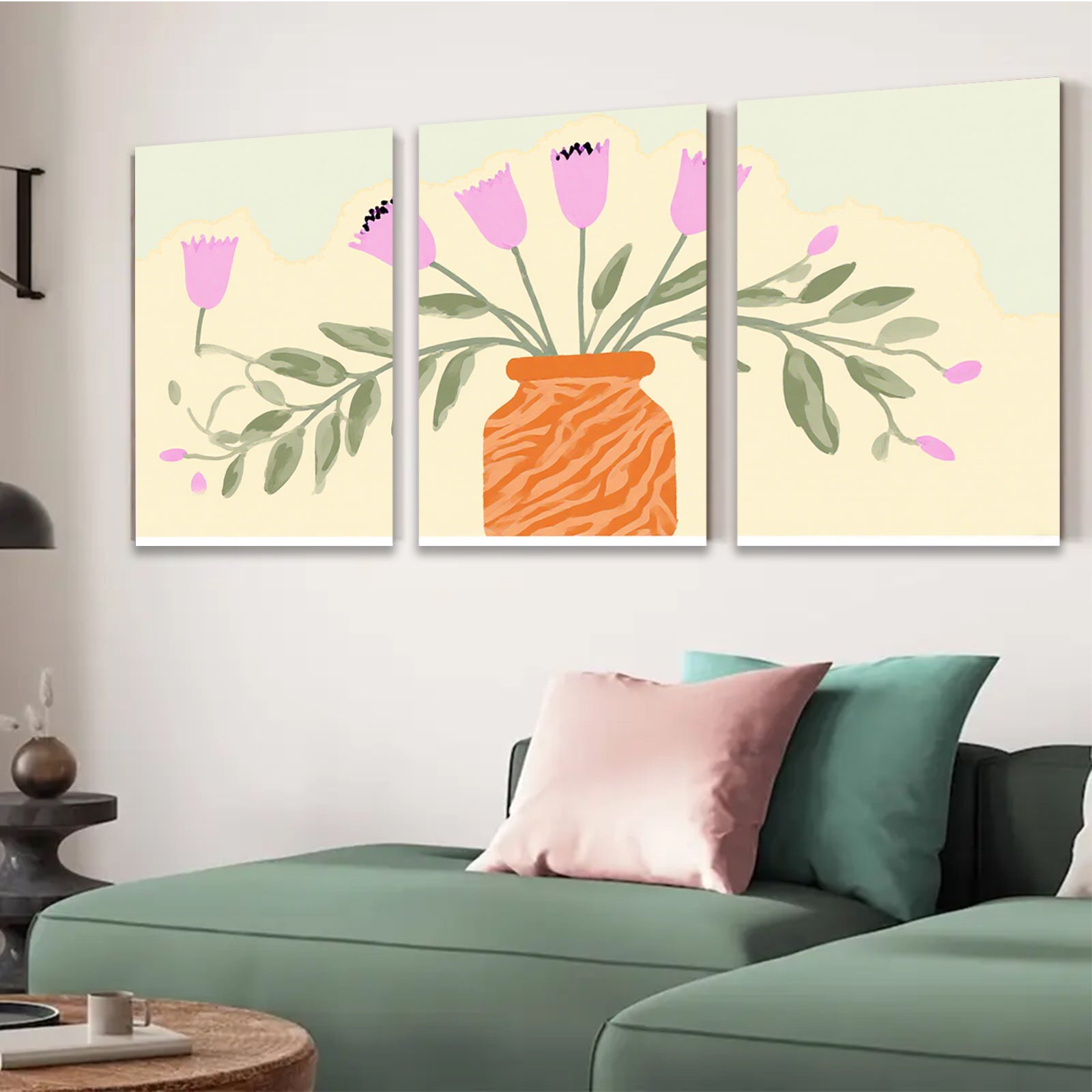 2D flat 1pc vibrant floral vase botanical wall art living room bedroom home decor farmhouse style gallery wrapped canvas prints modern minimalist