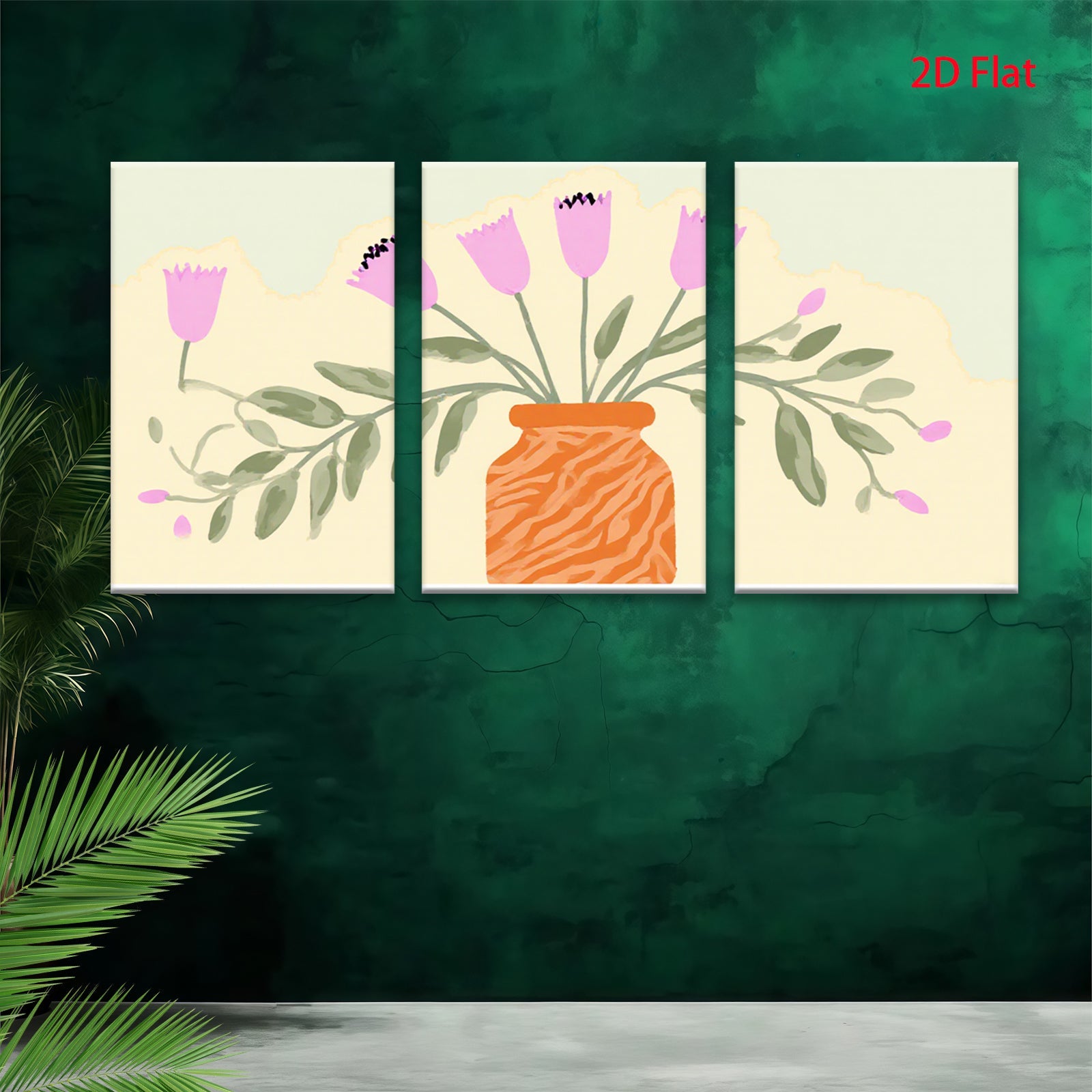 2D flat 1pc vibrant floral vase botanical wall art living room bedroom home decor farmhouse style gallery wrapped canvas prints modern minimalist