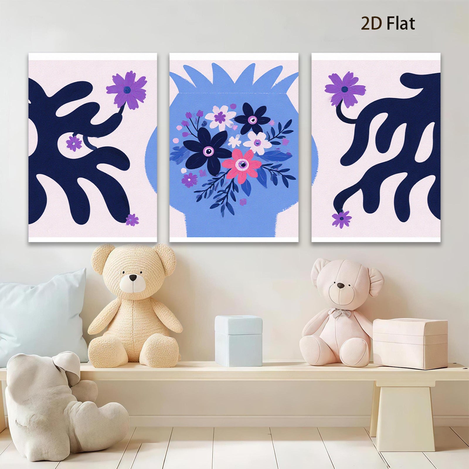 2D flat 1pc vibrant floral vase botanical wall art prints living room bedroom decor farmhouse style gallery wrapped canvas modern minimalist