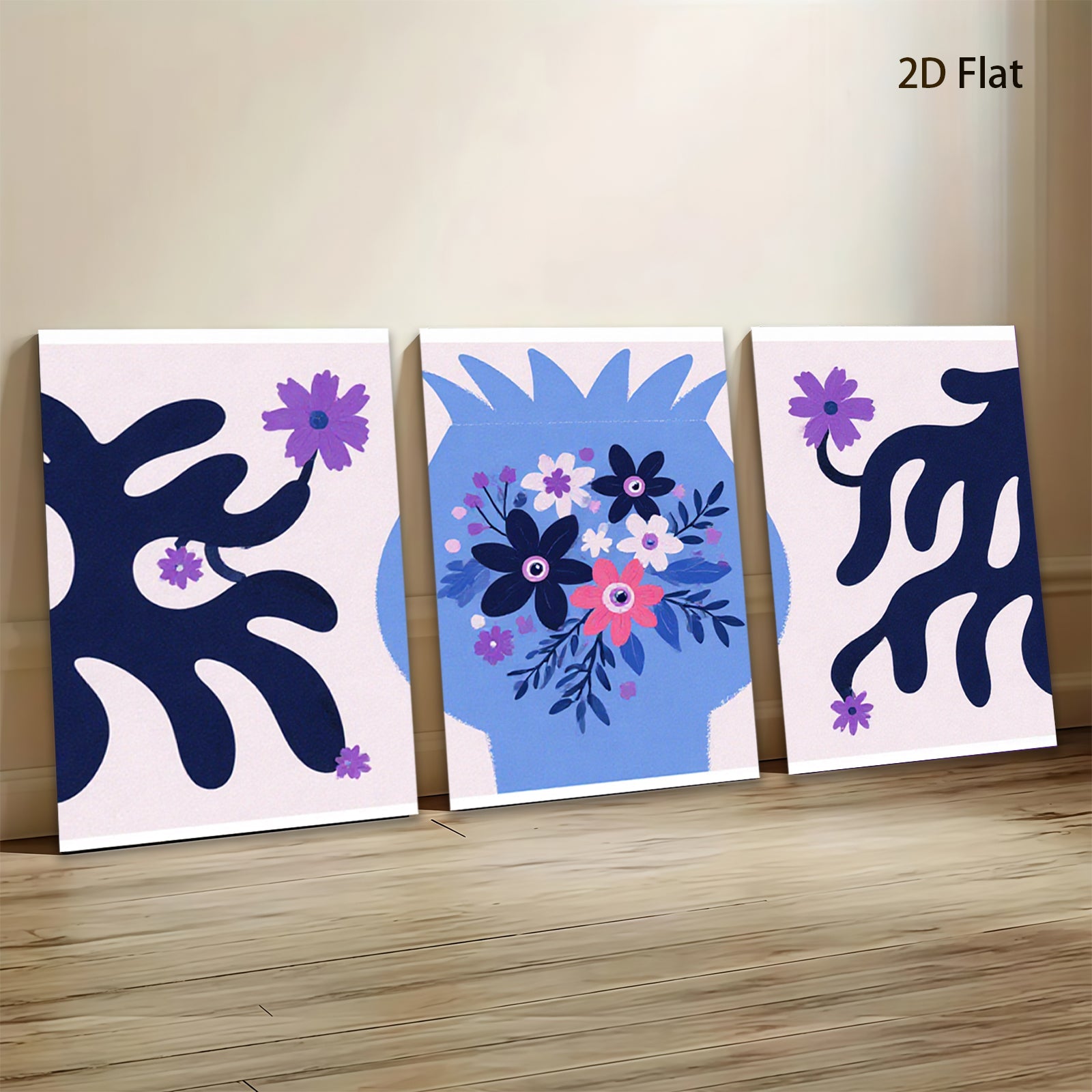 2D flat 1pc vibrant floral vase botanical wall art prints living room bedroom decor farmhouse style gallery wrapped canvas modern minimalist