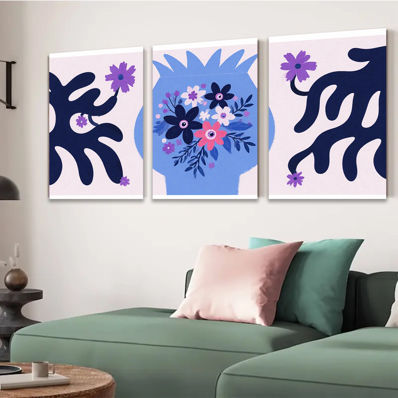 2D flat 1pc vibrant floral vase botanical wall art prints living room bedroom decor farmhouse style gallery wrapped canvas modern minimalist