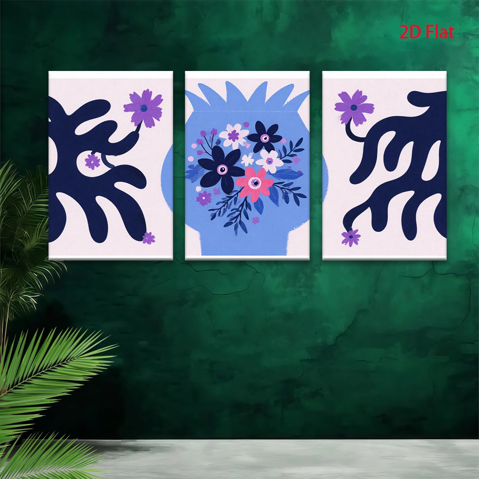 2D flat 1pc vibrant floral vase botanical wall art prints living room bedroom decor farmhouse style gallery wrapped canvas modern minimalist
