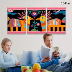 2D flat 1pc vibrant folk art birds botanical wall decor farmhouse living room bedroom gallery wrapped canvas print modern minimalist statement piece