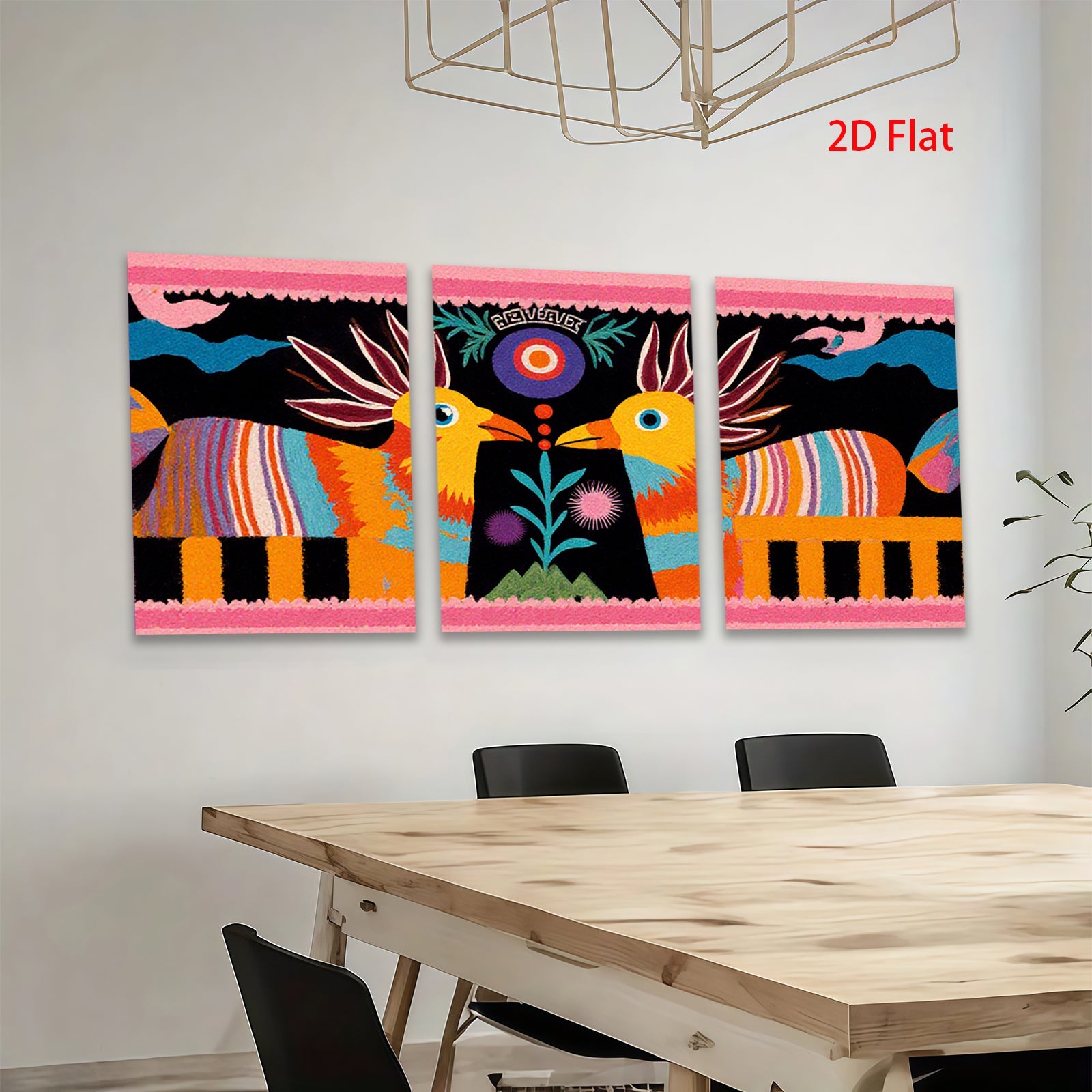 2D flat 1pc vibrant folk art birds botanical wall decor farmhouse living room bedroom gallery wrapped canvas print modern minimalist statement piece