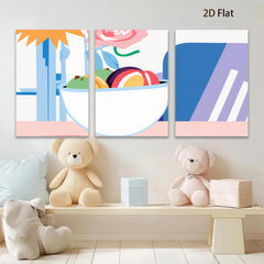 2D flat 1pc vibrant fruit bowl still life modern farmhouse wall art kitchen dining room decor gallery wrapped canvas prints ready to hang floral accents