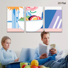 2D flat 1pc vibrant fruit bowl still life modern farmhouse wall art kitchen dining room decor gallery wrapped canvas prints ready to hang floral accents