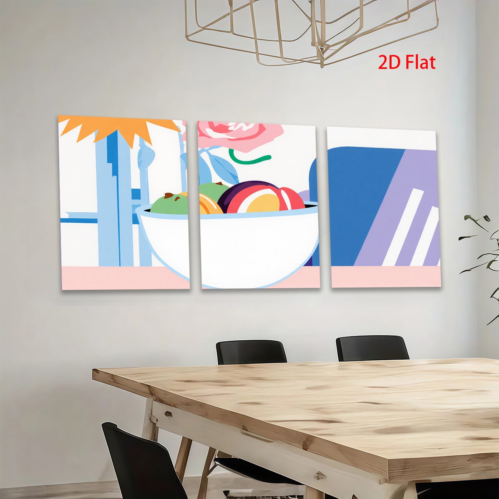 2D flat 1pc vibrant fruit bowl still life modern farmhouse wall art kitchen dining room decor gallery wrapped canvas prints ready to hang floral accents