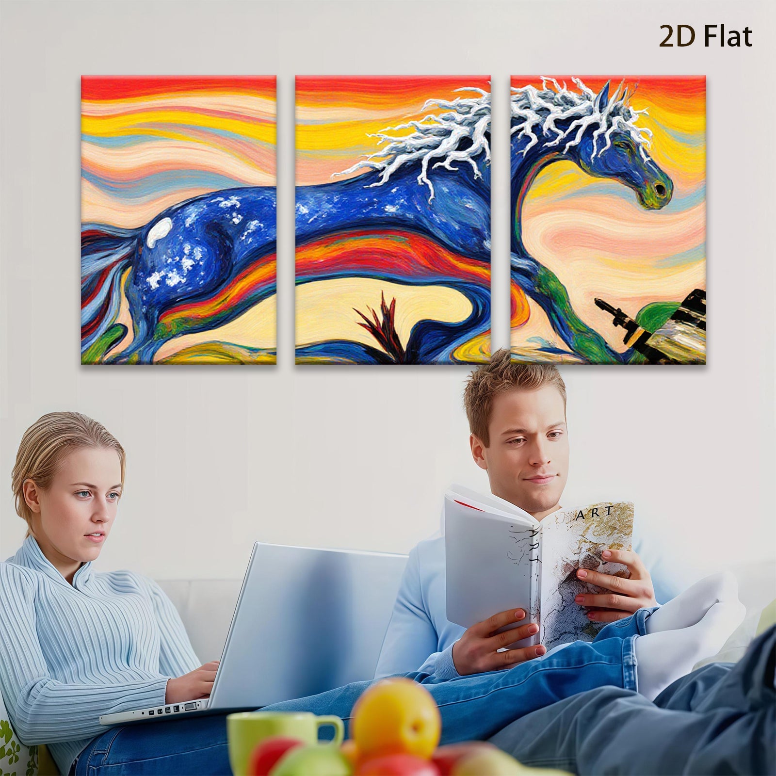 2D flat 1pc vibrant galloping horse artwork canvas prints for living room bedroom home office wall decor farmhouse style modern inspirational art