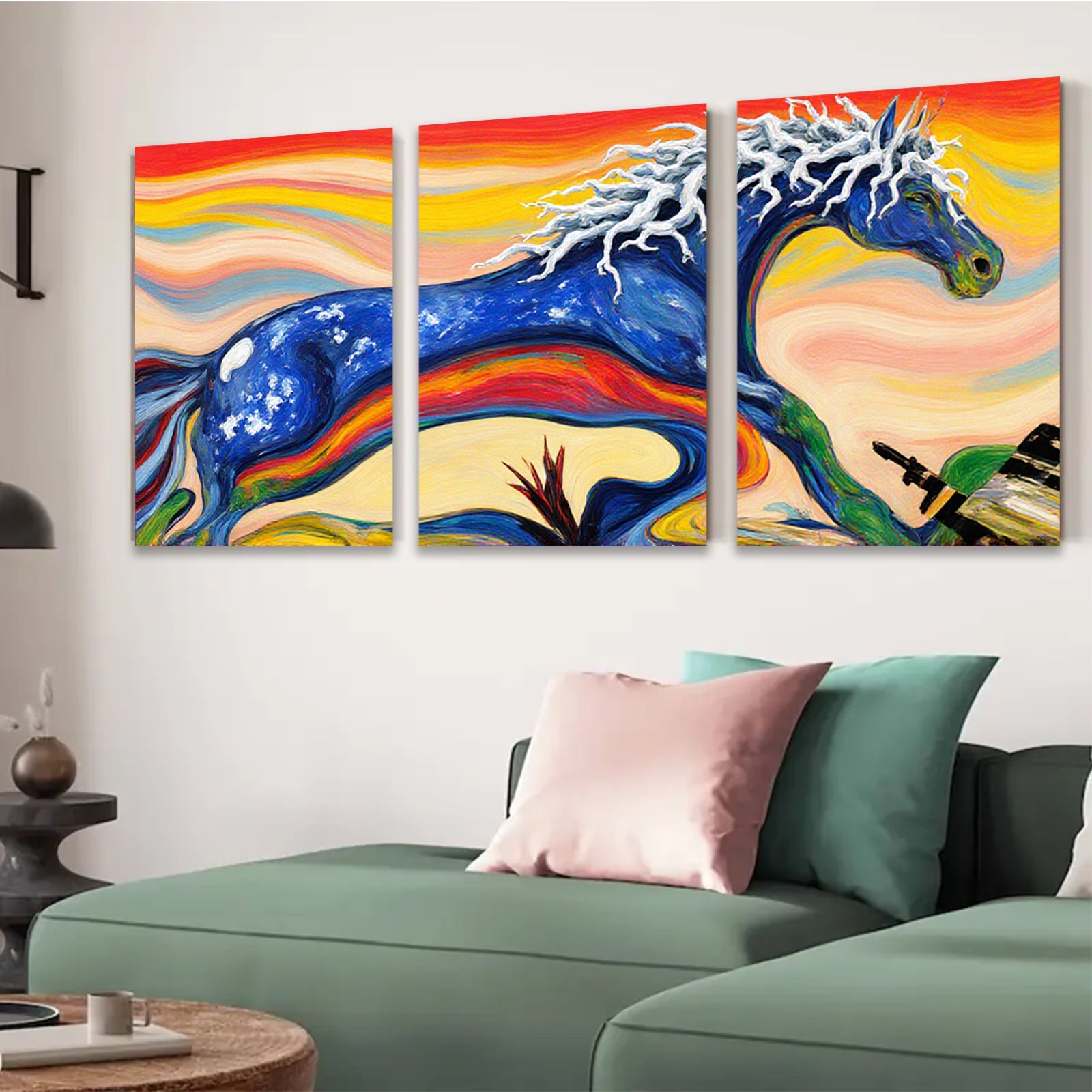 2D flat 1pc vibrant galloping horse artwork canvas prints for living room bedroom home office wall decor farmhouse style modern inspirational art