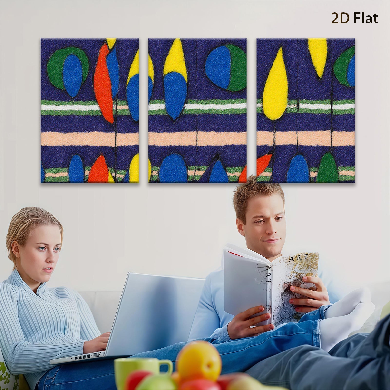 2D flat 1pc vibrant geometric abstract wall art modern home decor living room bedroom office gallery wrapped canvas farmhouse style