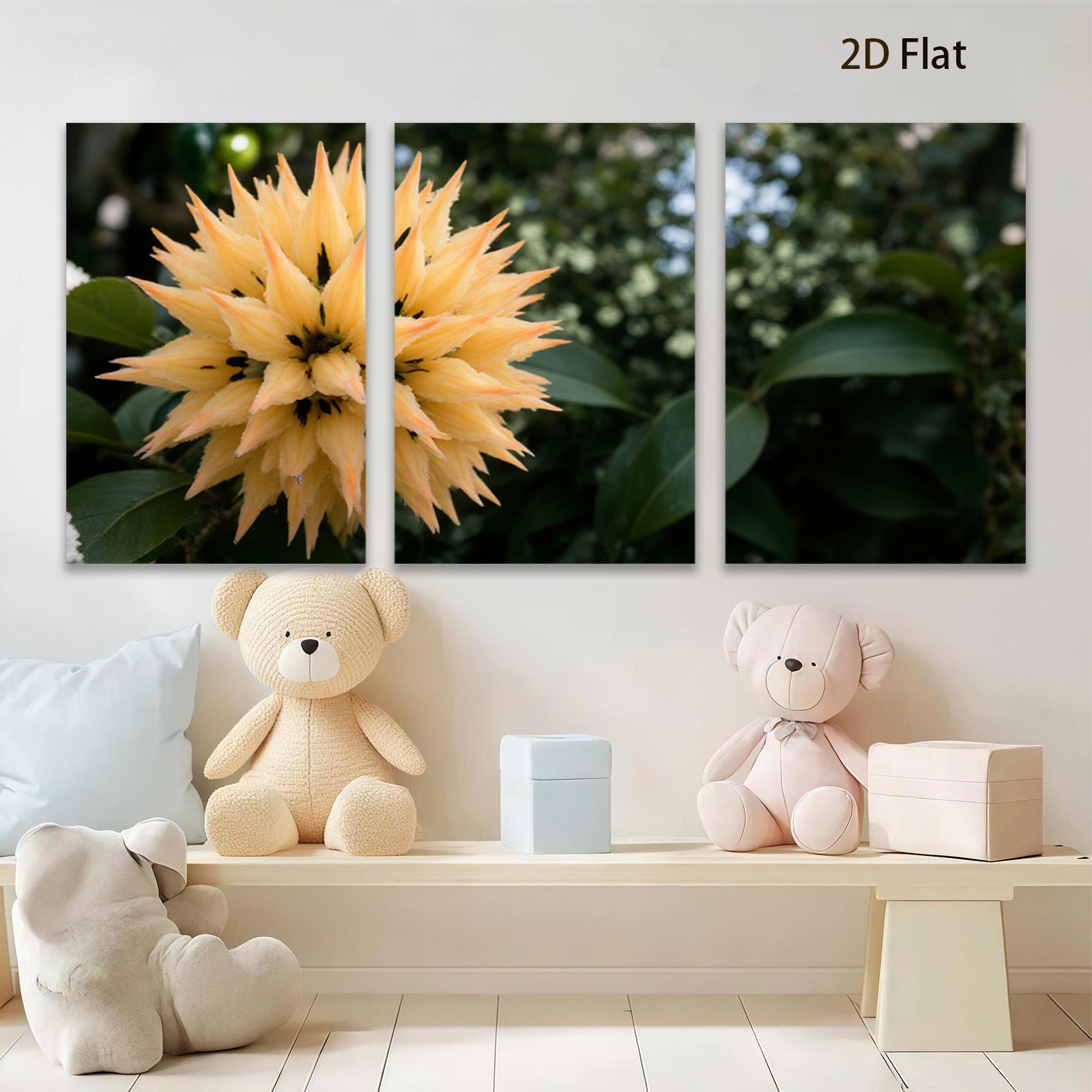 2D flat 1pc vibrant golden flower bloom botanical wall art living room bedroom farmhouse decor modern minimalist gallery wrapped canvas print