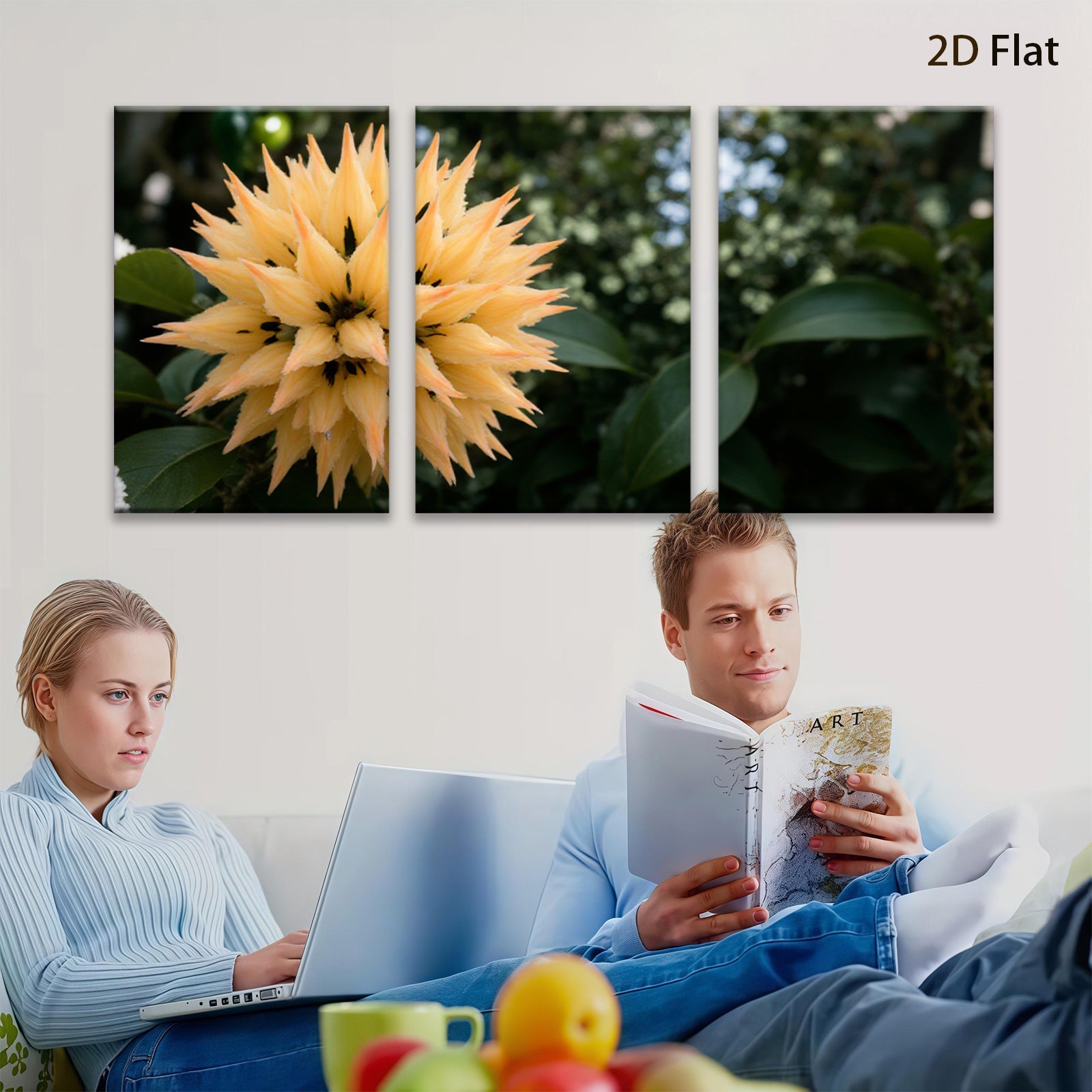 2D flat 1pc vibrant golden flower bloom botanical wall art living room bedroom farmhouse decor modern minimalist gallery wrapped canvas print