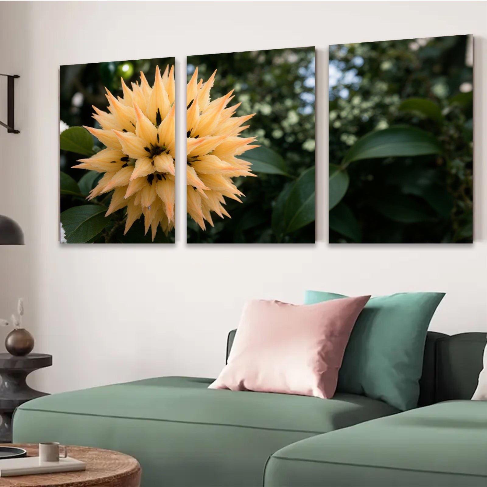 2D flat 1pc vibrant golden flower bloom botanical wall art living room bedroom farmhouse decor modern minimalist gallery wrapped canvas print