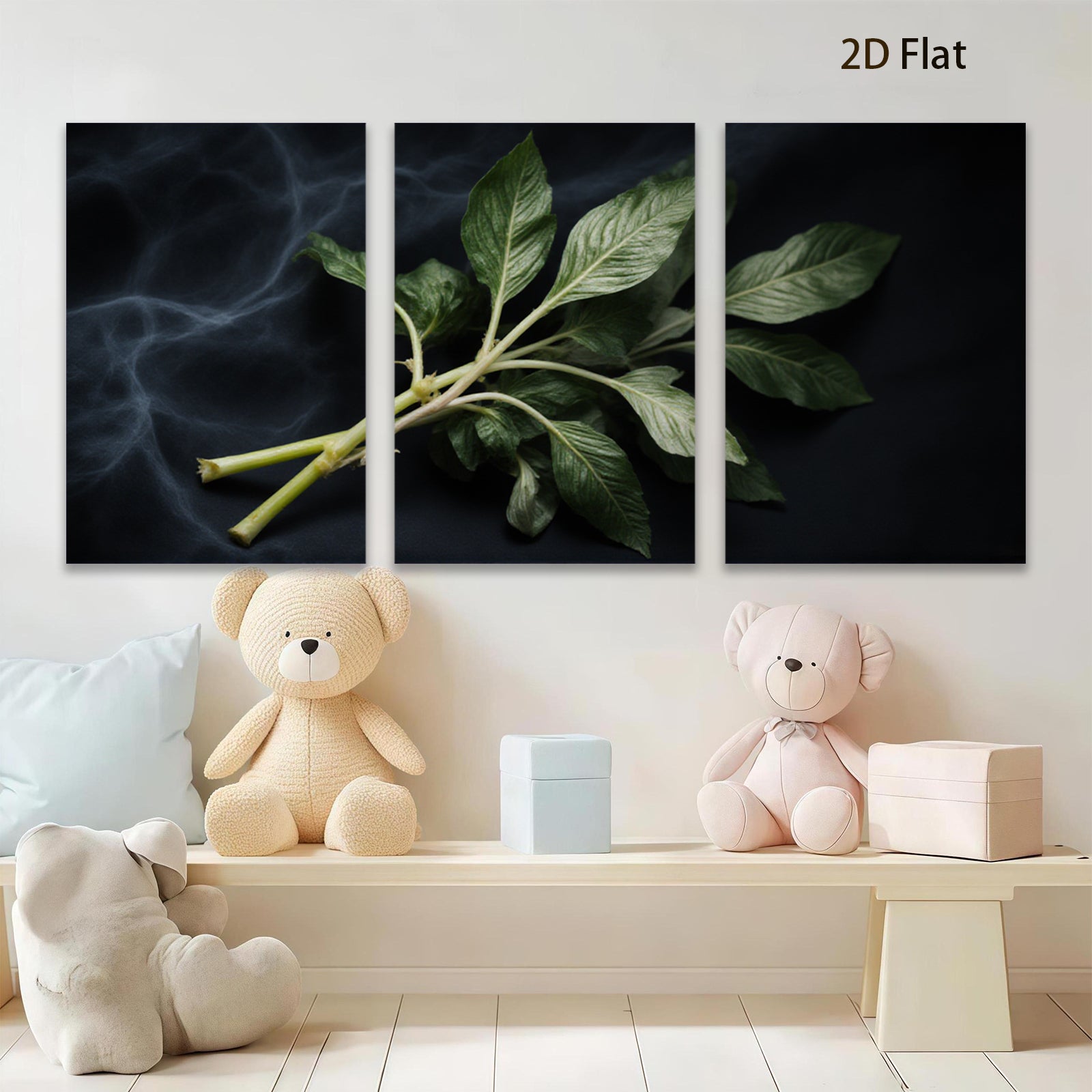2D flat 1pc vibrant green botanical stems farmhouse wall decor living room bedroom gallery wrapped canvas print modern minimalist art cozy home accents
