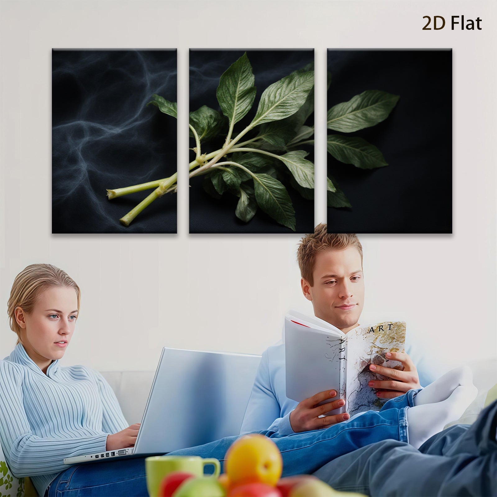 2D flat 1pc vibrant green botanical stems farmhouse wall decor living room bedroom gallery wrapped canvas print modern minimalist art cozy home accents