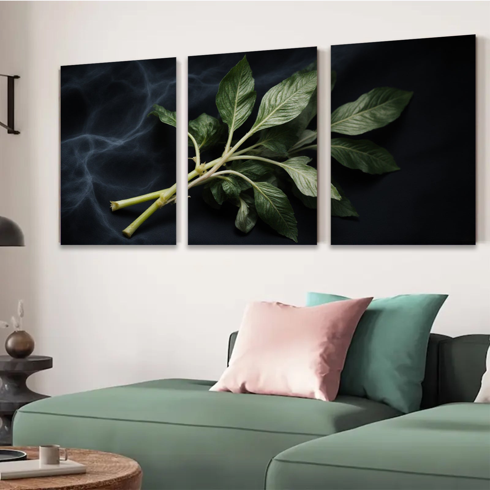 2D flat 1pc vibrant green botanical stems farmhouse wall decor living room bedroom gallery wrapped canvas print modern minimalist art cozy home accents