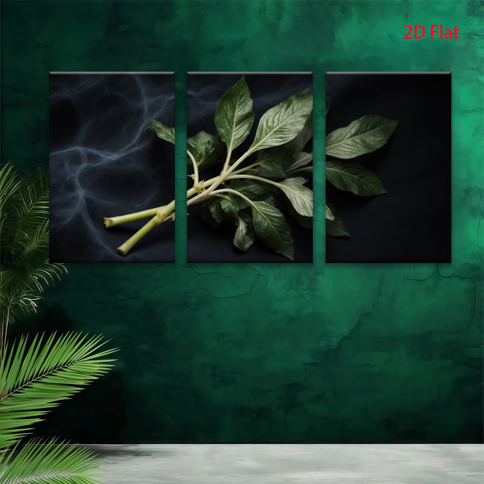 2D flat 1pc vibrant green botanical stems farmhouse wall decor living room bedroom gallery wrapped canvas print modern minimalist art cozy home accents