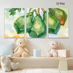 2D flat 1pc vibrant green gourds still life botanical wall art farmhouse kitchen dining room d��cor gallery wrapped canvas print modern minimalist