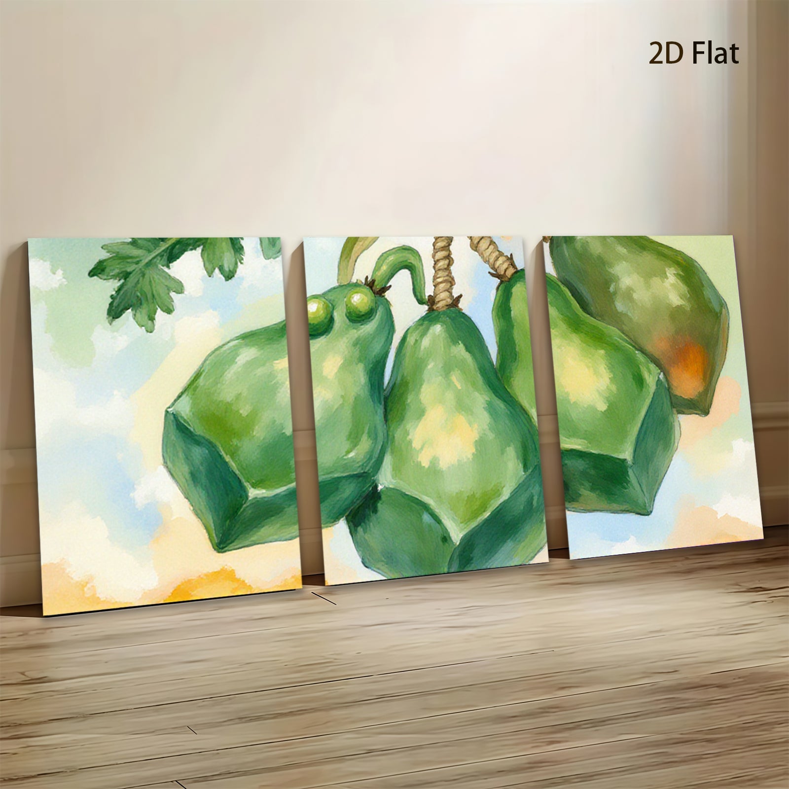 2D flat 1pc vibrant green gourds still life botanical wall art farmhouse kitchen dining room d��cor gallery wrapped canvas print modern minimalist