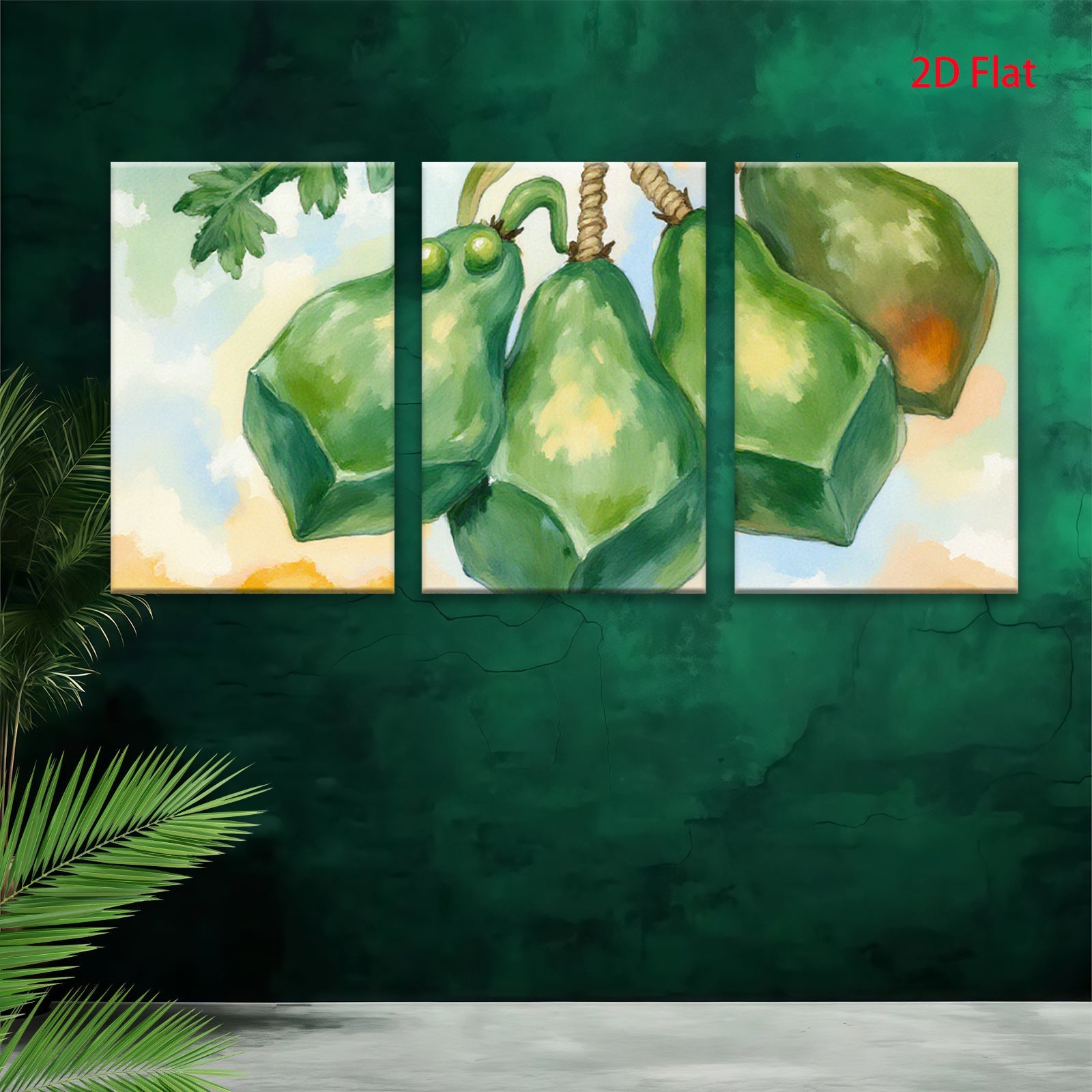 2D flat 1pc vibrant green gourds still life botanical wall art farmhouse kitchen dining room d��cor gallery wrapped canvas print modern minimalist