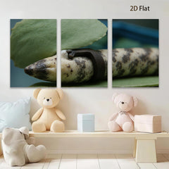 2D flat 1pc vibrant green leaf embraces speckled snake whimsical nature wall art living room bedroom decor farmhouse style gallery wrapped canvas prints modern minimalist aesthetic