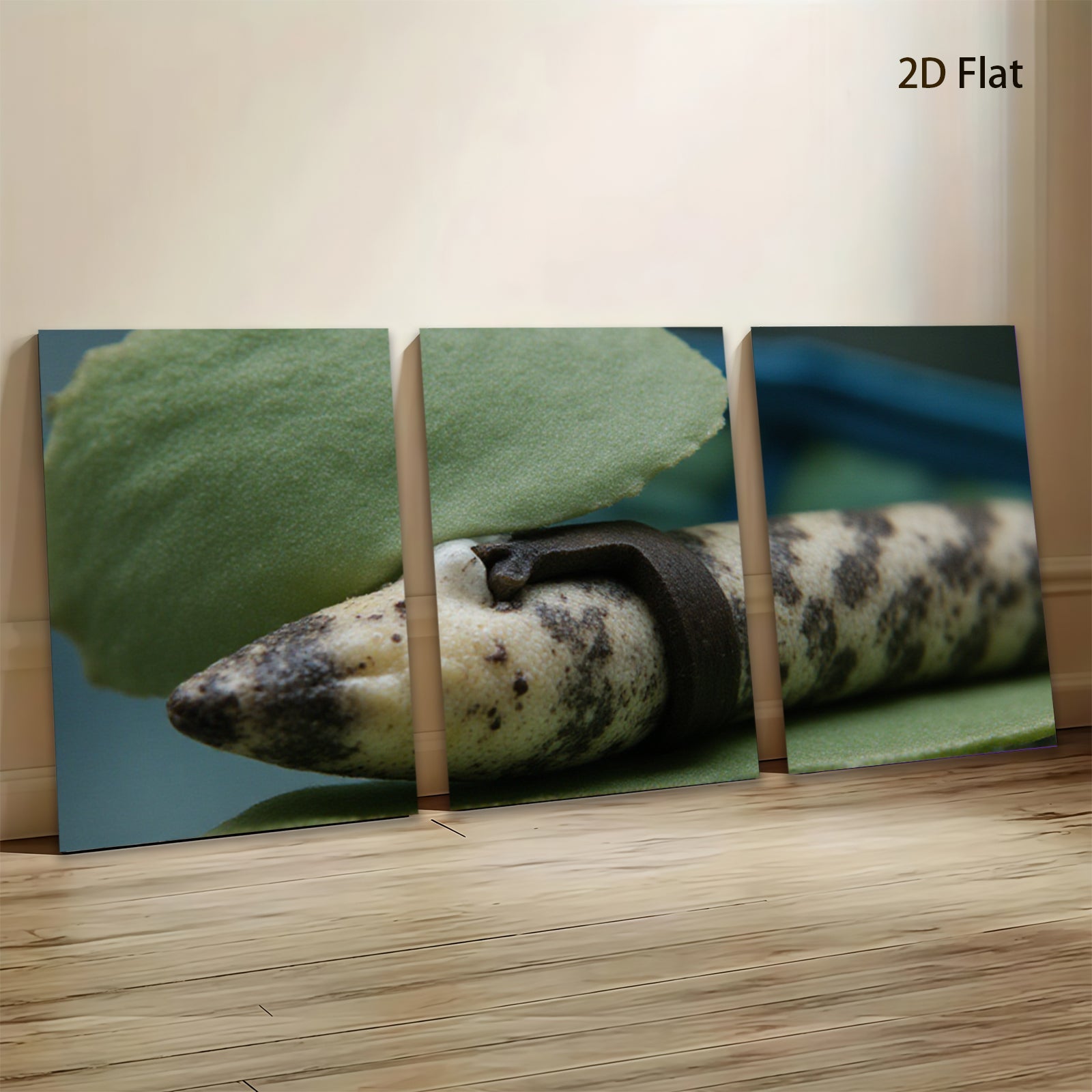 2D flat 1pc vibrant green leaf embraces speckled snake whimsical nature wall art living room bedroom decor farmhouse style gallery wrapped canvas prints modern minimalist aesthetic