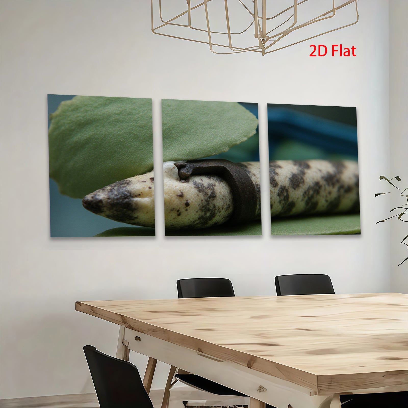 2D flat 1pc vibrant green leaf embraces speckled snake whimsical nature wall art living room bedroom decor farmhouse style gallery wrapped canvas prints modern minimalist aesthetic