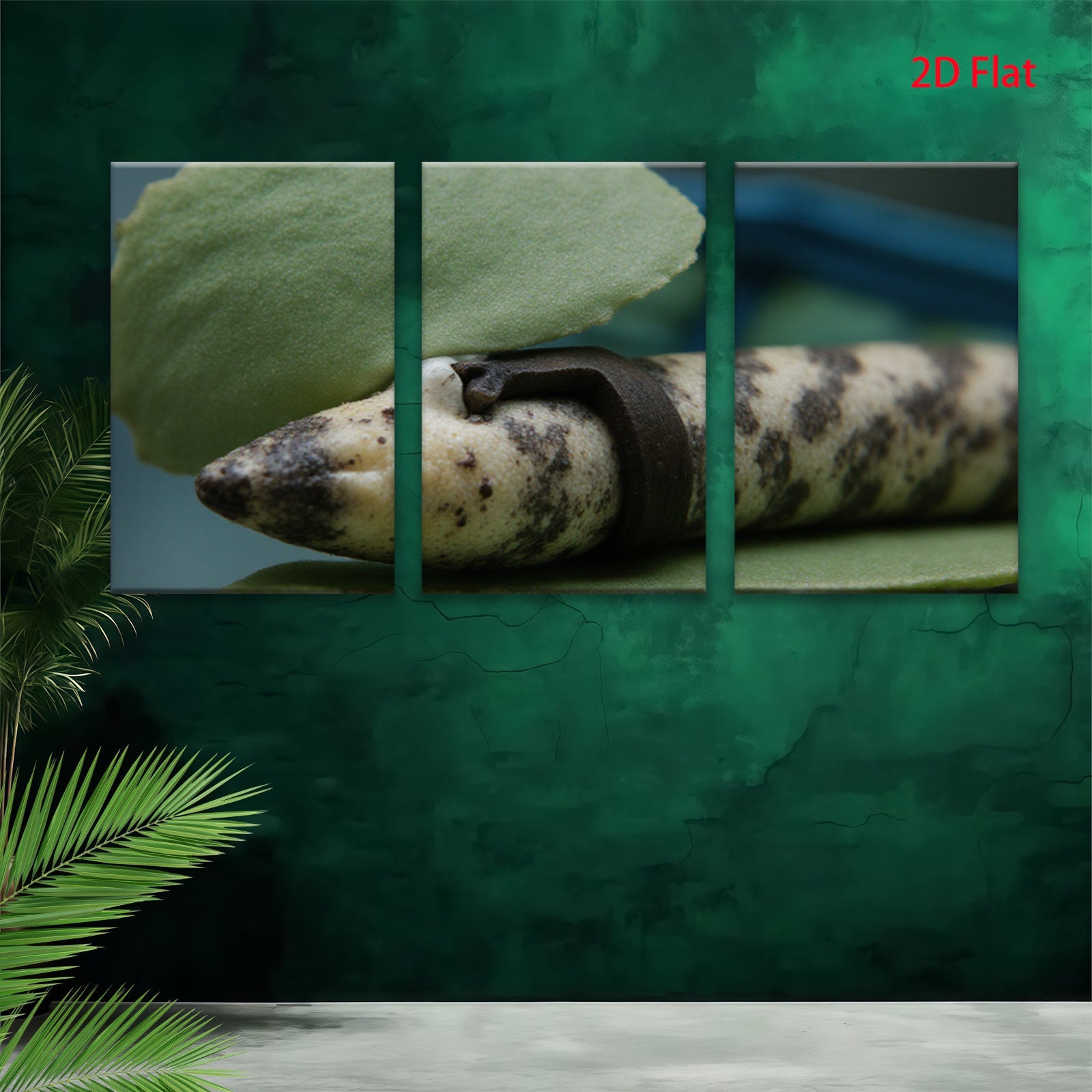 2D flat 1pc vibrant green leaf embraces speckled snake whimsical nature wall art living room bedroom decor farmhouse style gallery wrapped canvas prints modern minimalist aesthetic