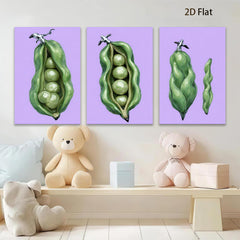 2D flat 1pc vibrant green pod botanical wall art farmhouse kitchen dining room decor modern gallery wrapped canvas prints