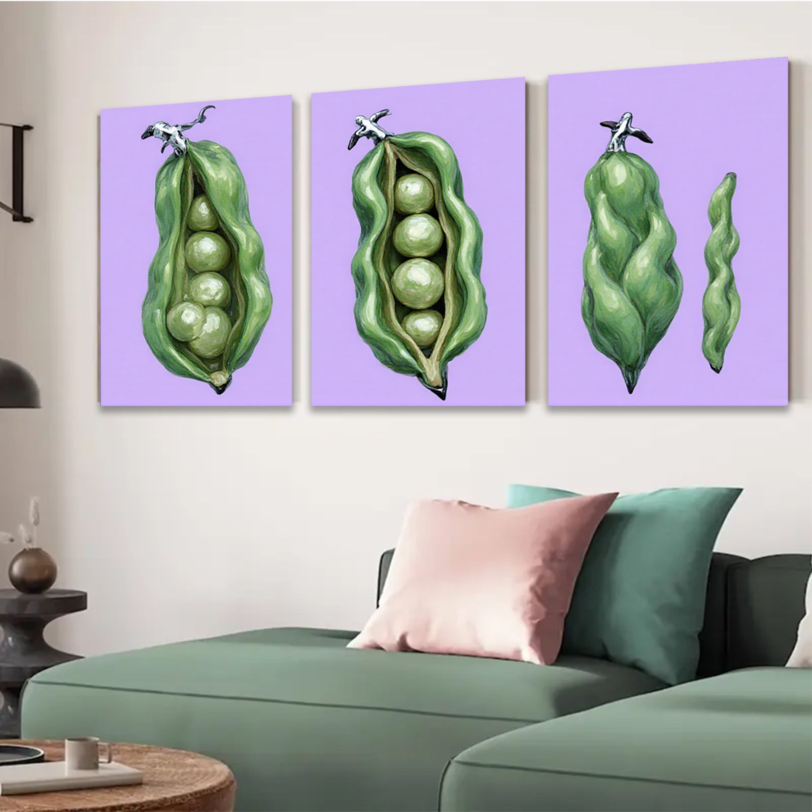 2D flat 1pc vibrant green pod botanical wall art farmhouse kitchen dining room decor modern gallery wrapped canvas prints