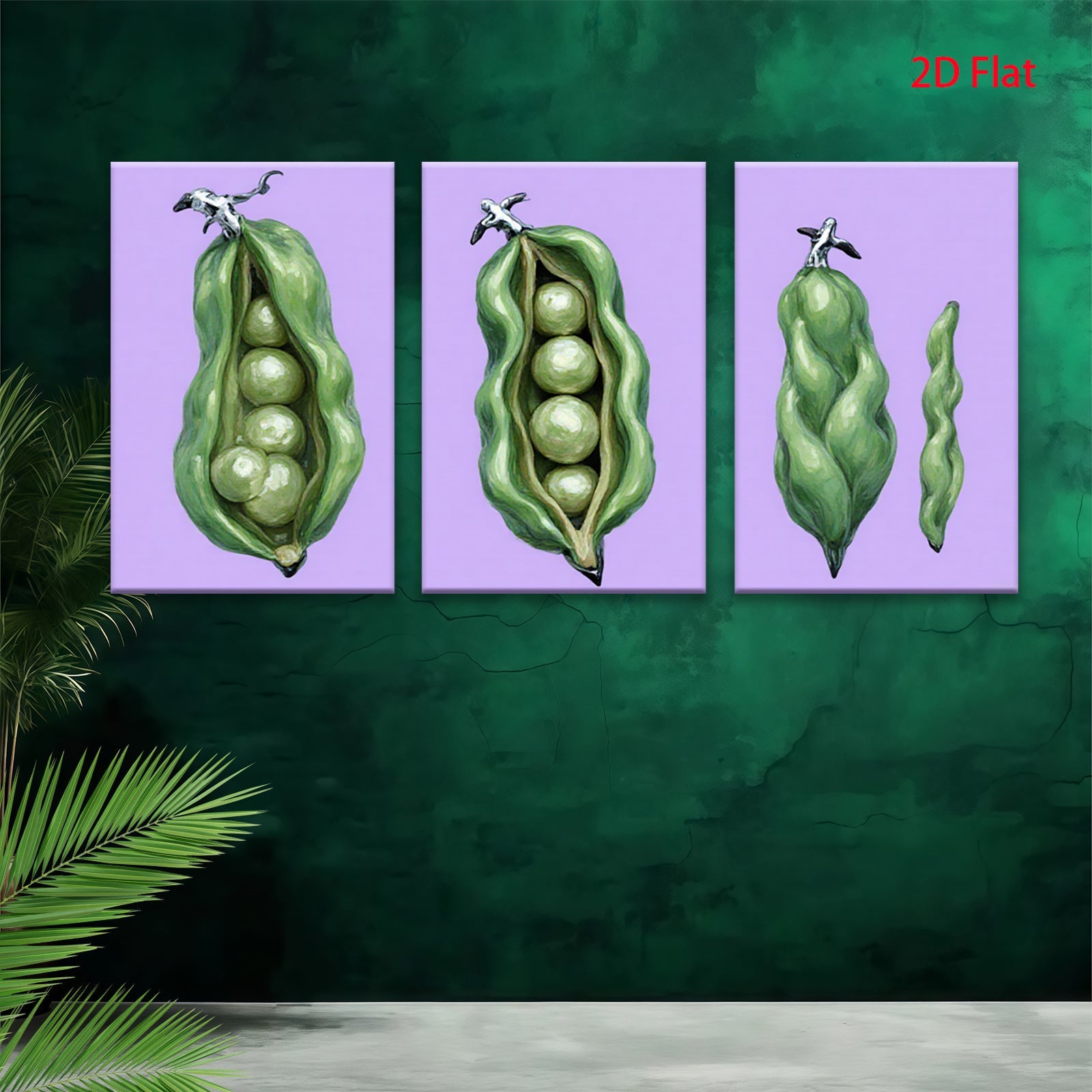 2D flat 1pc vibrant green pod botanical wall art farmhouse kitchen dining room decor modern gallery wrapped canvas prints