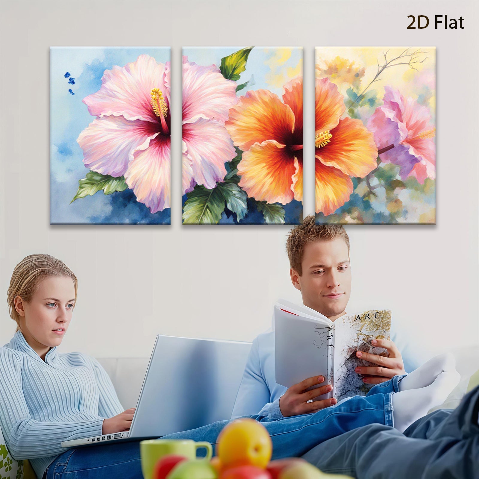 2D flat 1pc vibrant hibiscus bloom floral wall art canvas prints for living room bedroom bathroom decor farmhouse style modern gallery wrapped