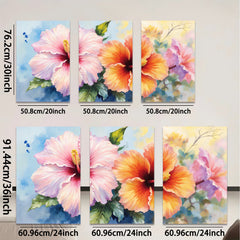 2D flat 1pc vibrant hibiscus bloom floral wall art canvas prints for living room bedroom bathroom decor farmhouse style modern gallery wrapped