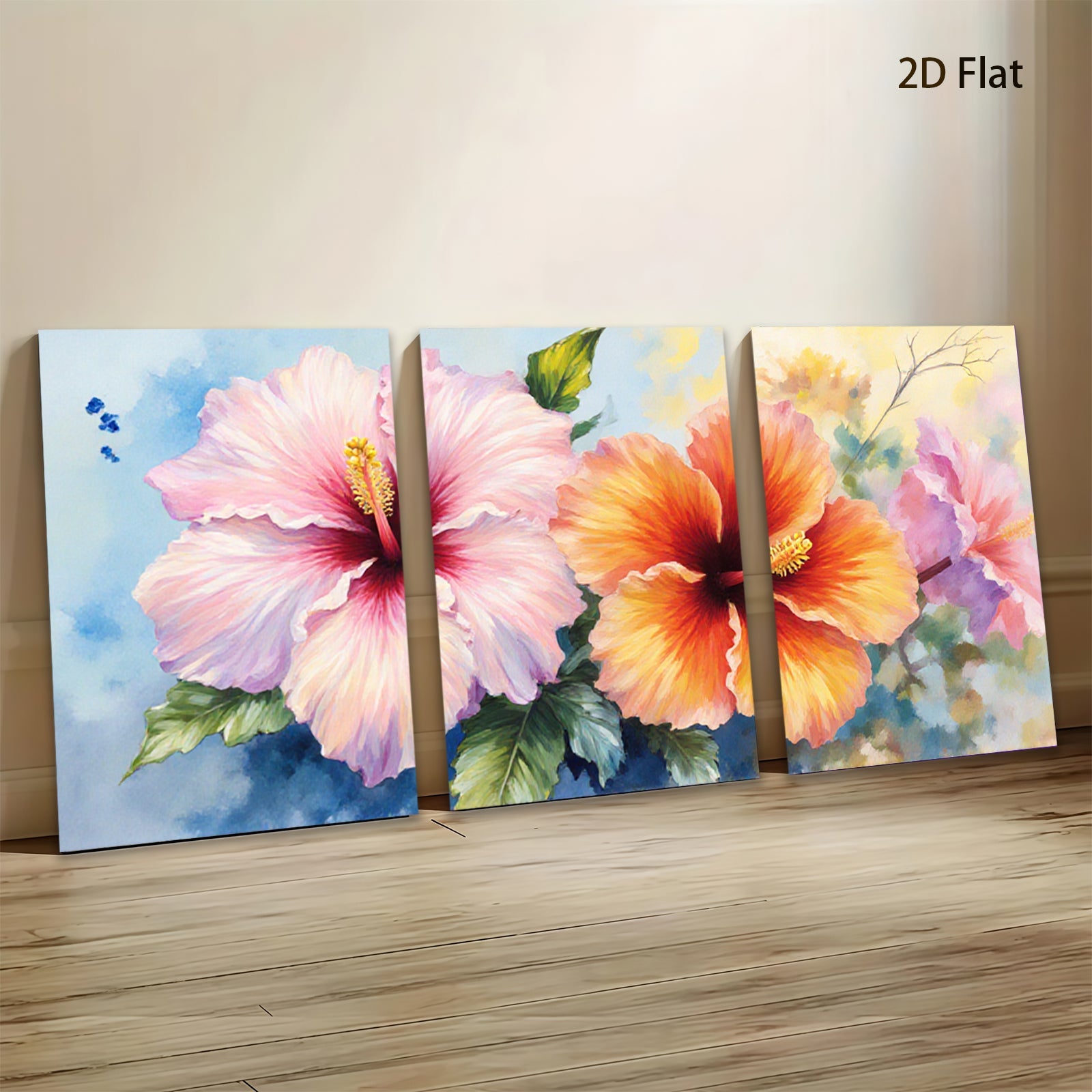 2D flat 1pc vibrant hibiscus bloom floral wall art canvas prints for living room bedroom bathroom decor farmhouse style modern gallery wrapped